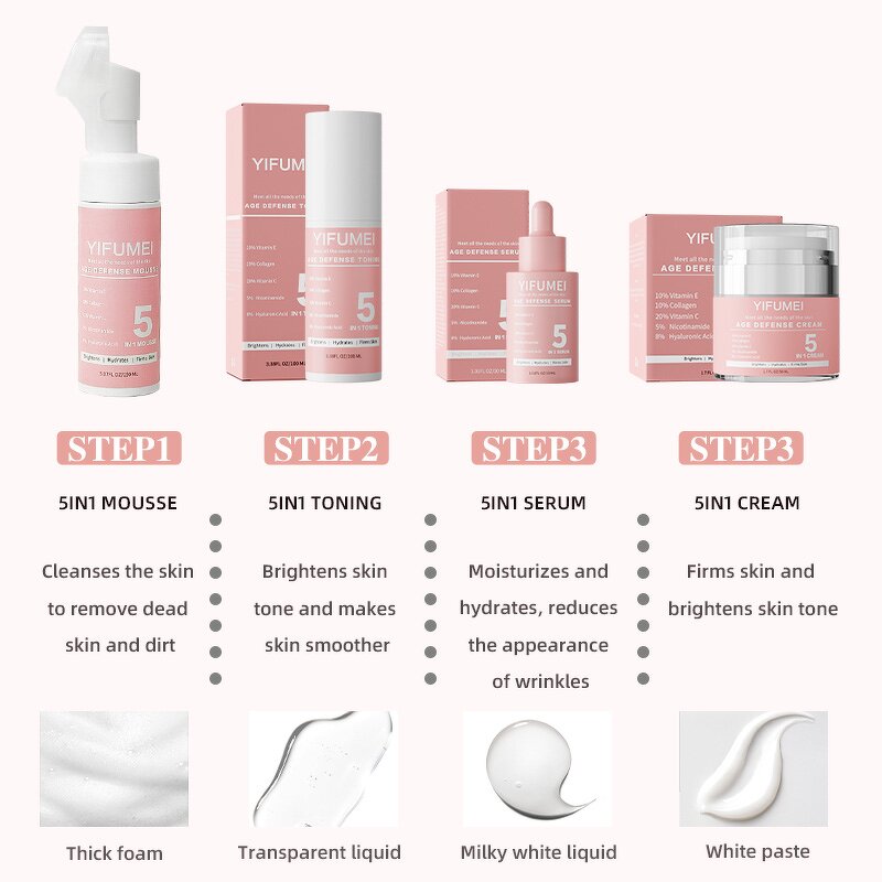 5 in 1 Face Care Set - Manufacturer - Hot Selling Hyaluronic Acid Vitamin C Anti Aging Brightening