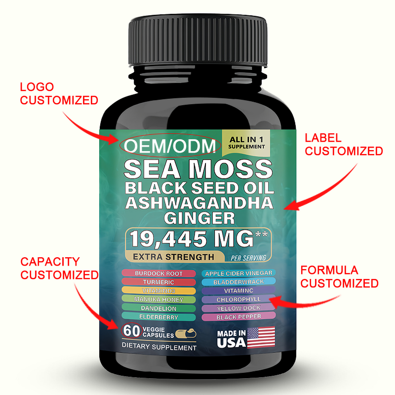 Sea Moss Capsules - Manufacturer - GMP OEM Vegan Seamoss Black Seed Oil Ashwagandha