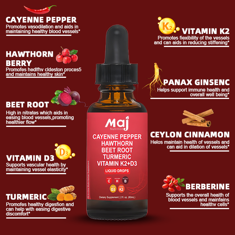 Cayenne Pepper Drops - Manufacturer - 60ml Organic Hawthorn Beet Root Metabolism Immunity