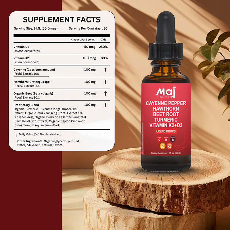 Cayenne Pepper Drops - Manufacturer - OEM 60ml Hawthorn D3 K2 Beet Root Turmeric Curcumin