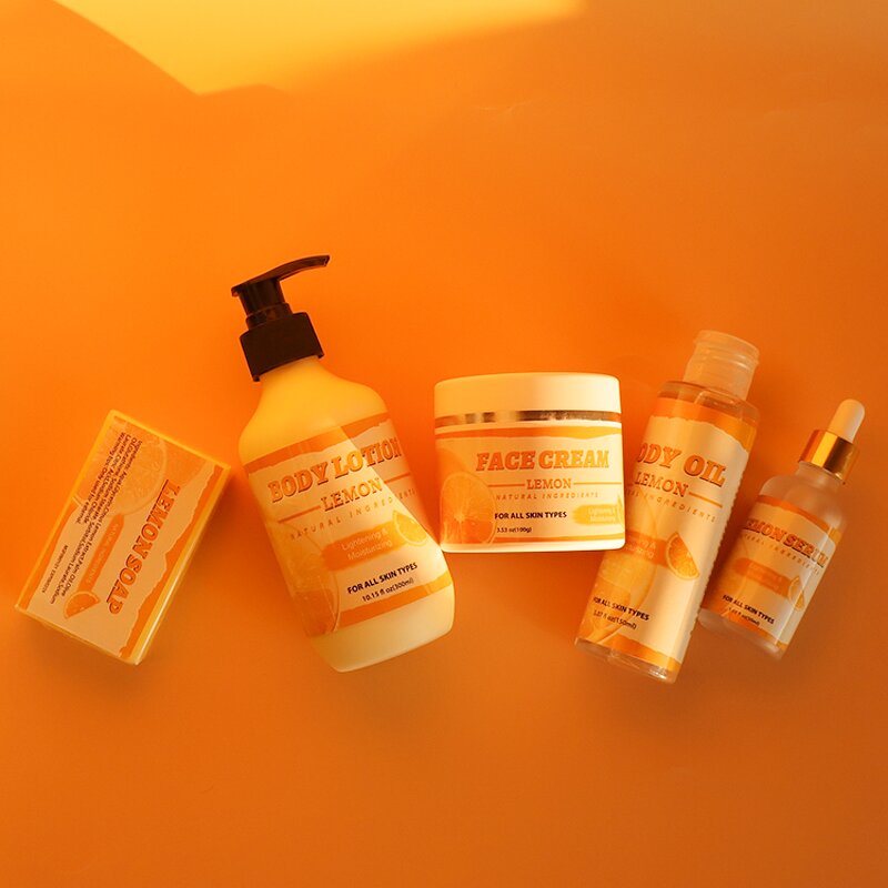 Skincare Set Manufacturer - Natural Organic Lemon with Cream, Lotion, Oil & Soap