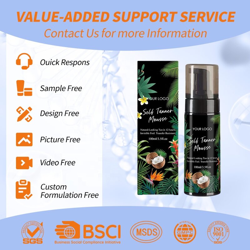 Sunless Tanning Mousse - Manufacturer - Organic Vegan Dark ODM Private Label Body Tanning Oil
