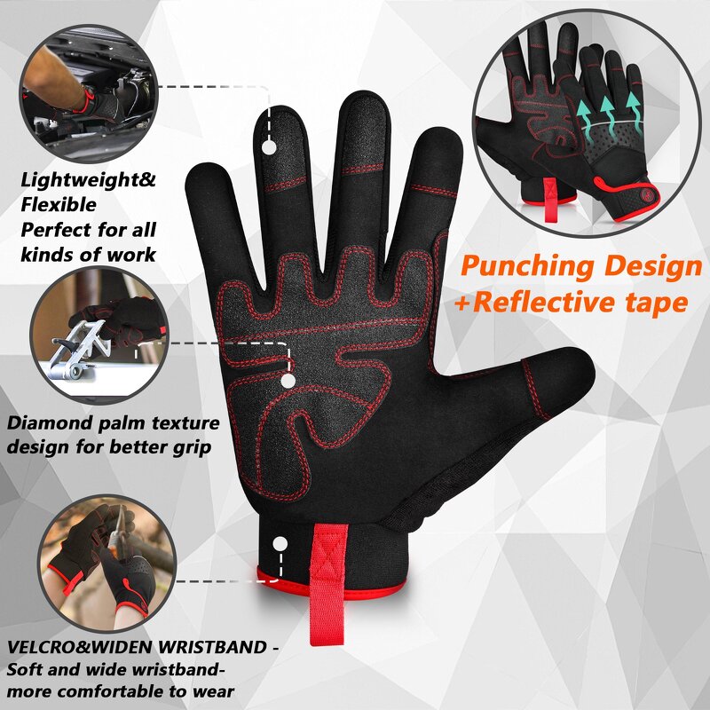 Work Gloves - Manufacturer - MOREOK Heavy Duty PVC Flex Grip Synthetic Leather Mechanics