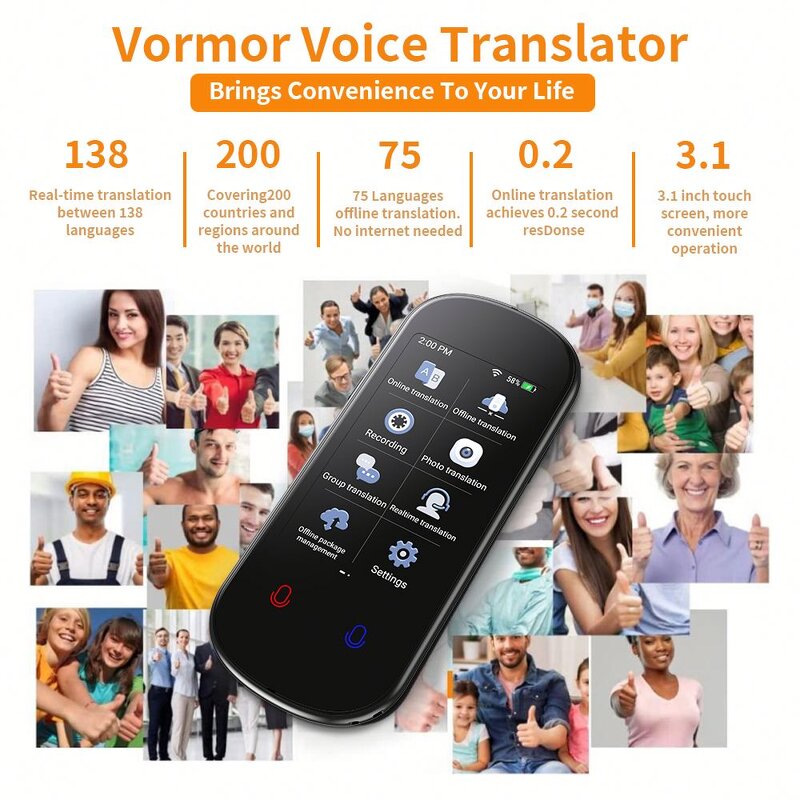 AI Voice Translator Manufacturer - Z2 Portable 3.1 Inch Real Time for Travel Learn