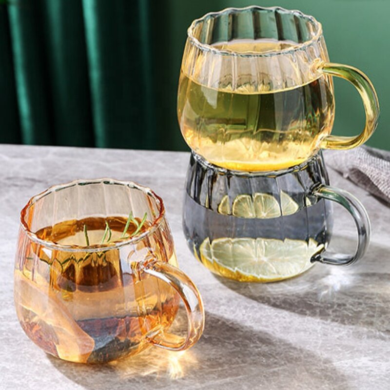 Pumpkin Glass Drinkware Manufacturer - 400ml Heat-Resistant Stripe Milk Tea Cup