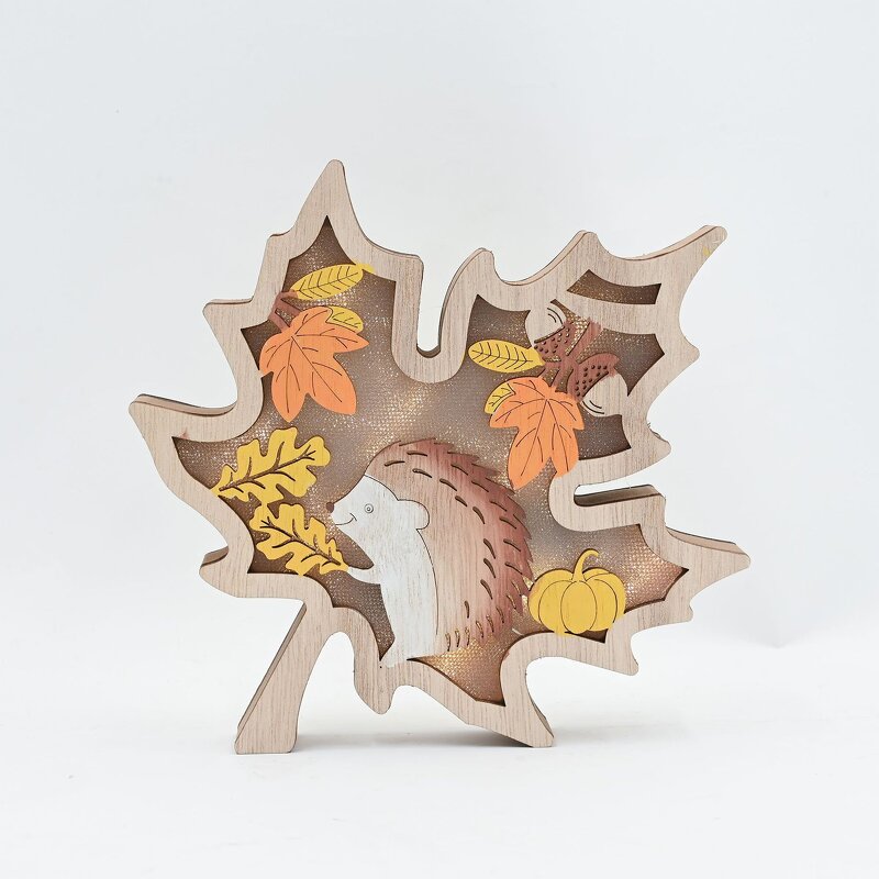 Harvest Ornament Manufacturer - Wooden LED Light Decor with Pumpkin Maple Leaf