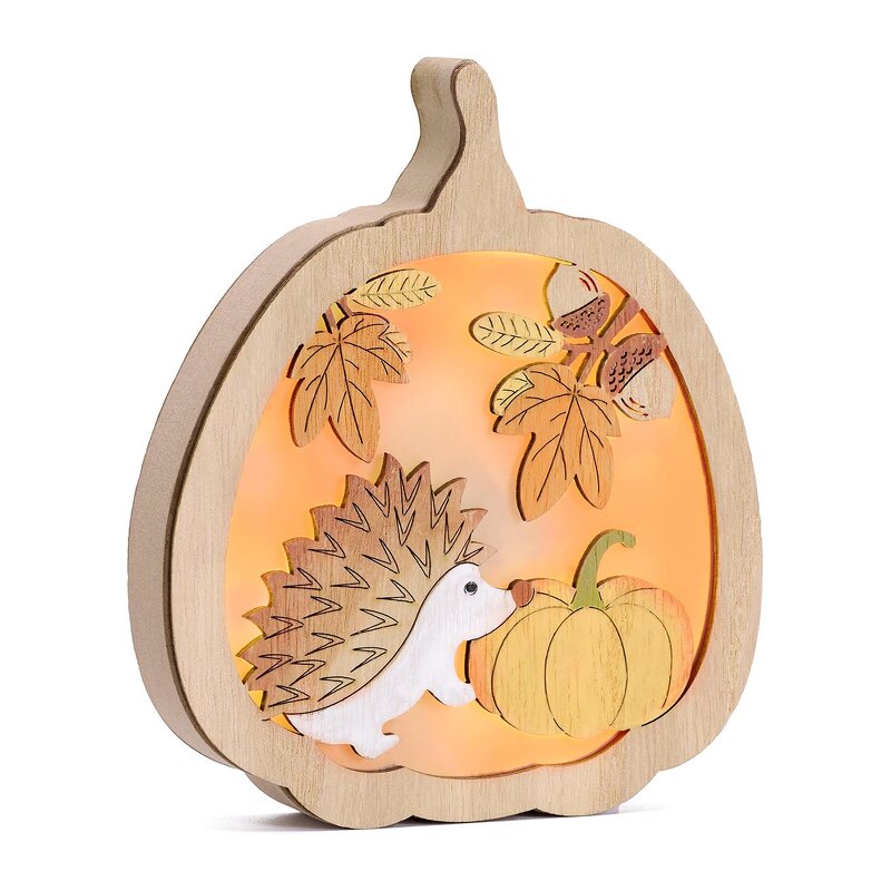Harvest Ornament Manufacturer - Wooden LED Light Decor with Pumpkin Maple Leaf