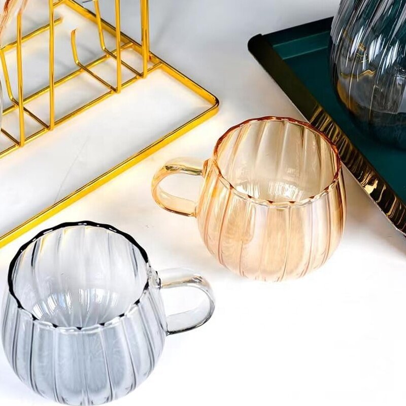 Pumpkin Glass Drinkware Manufacturer - 400ml Heat-Resistant Stripe Milk Tea Cup