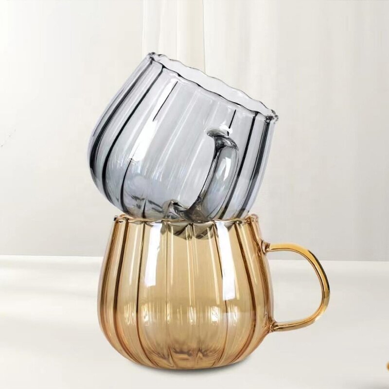 Pumpkin Glass Drinkware Manufacturer - 400ml Heat-Resistant Stripe Milk Tea Cup