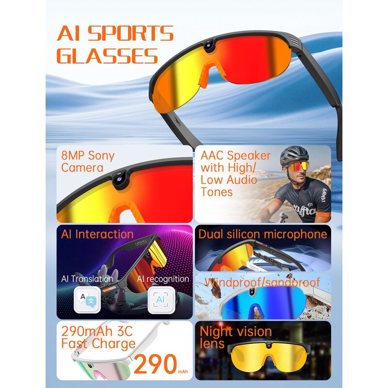 AI Smart Glasses - Manufacturer - Hot Sale 8MP Camera Sunglasses Wi-Fi Audio Record