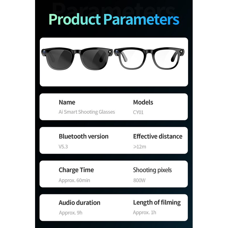 Camera Smart Glasses - Manufacturer - 8MP ChatGPT 32GB Storage Video Recording Audio