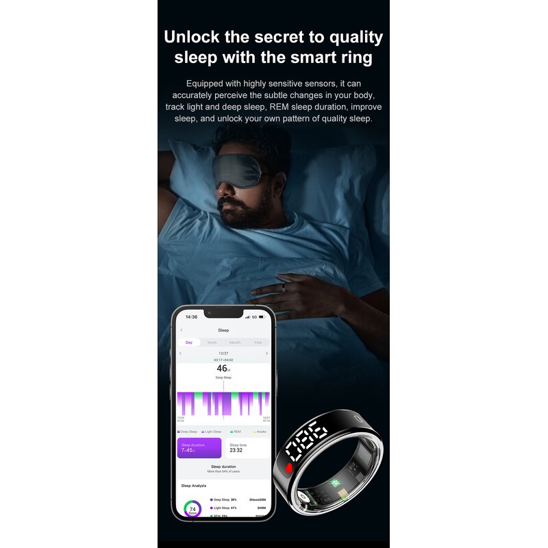 Smart Ring - Manufacturer - Fitness Heart Rate Sleep Activity Tracking Long Battery Life