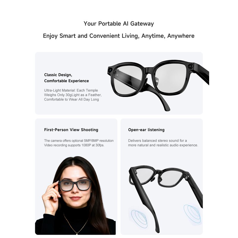 Smart Glasses - Manufacturer - Bluetooth Camera 1080p AI Translation Audio High-tech