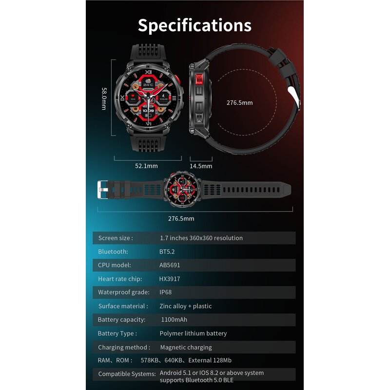 Smartwatch - Manufacturer - Compass 1100mAh 3ATM IPS Answer Call Outdoor Men Women