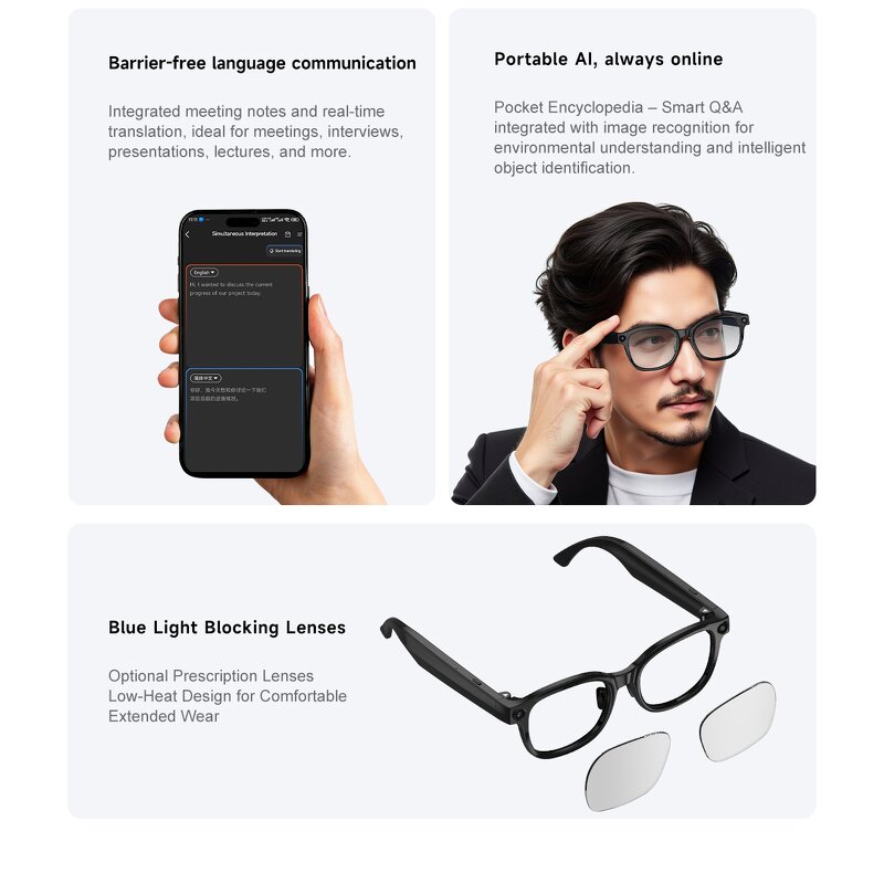 Smart Glasses - Manufacturer - Bluetooth Camera 1080p AI Translation Audio High-tech