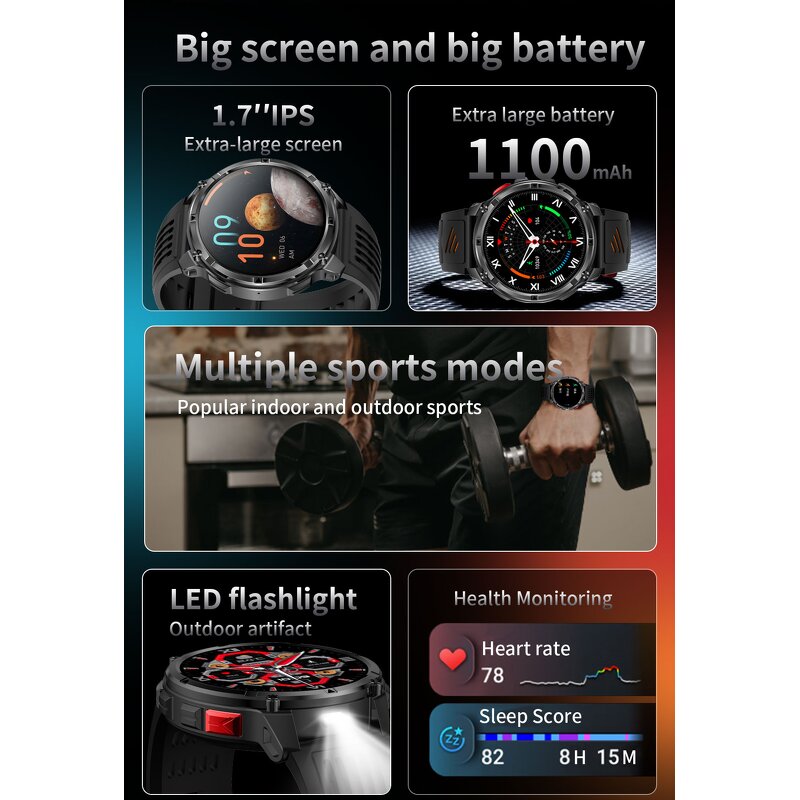 Smartwatch - Manufacturer - Compass 1100mAh 3ATM IPS Answer Call Outdoor Men Women