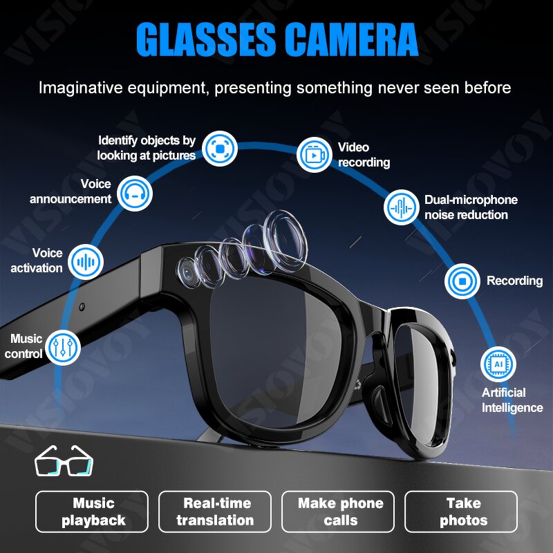 Smart Sunglasses - Manufacturer - BT5.4 Camera Live Recording 100+ Languages Sun Protection