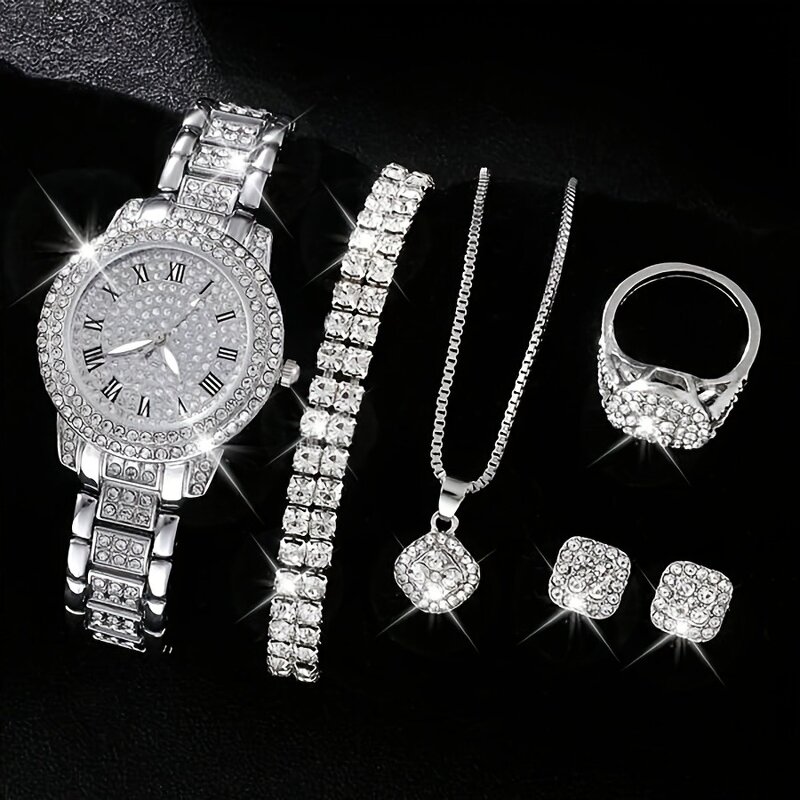 Moissanite Watch Set - Manufacturer - Hip Hop Korean Diamond Silver Bracelet Earrings Gold