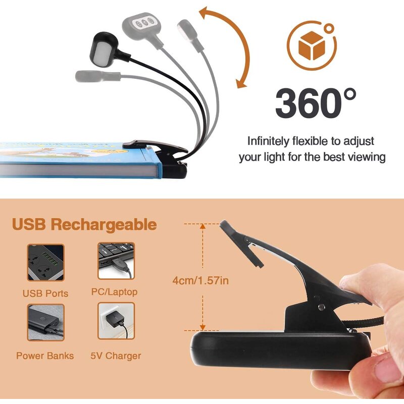 Book Light - Manufacturer - USB Rechargeable Dimmable Flexible Clip Kids Bed Reading