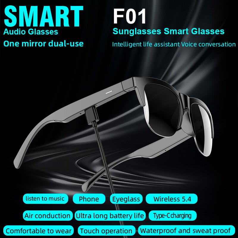 Smart Glasses - Manufacturer - F01 On-Ear LED Mic Noise Reduction Driving Cycling Sports