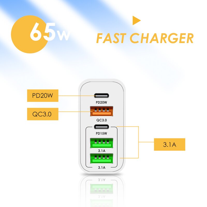 PD Charger - Manufacturer - 65W 3.1 Portable Travel US UK EU Adapters iPhone Fast