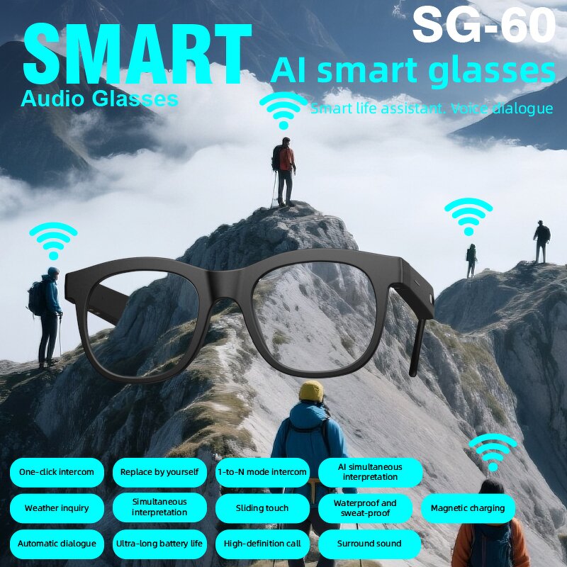 Smart Glasses - Manufacturer - Bluebay SG60 AI Intercom IPX4 Type-C BT Call Music Outdoor
