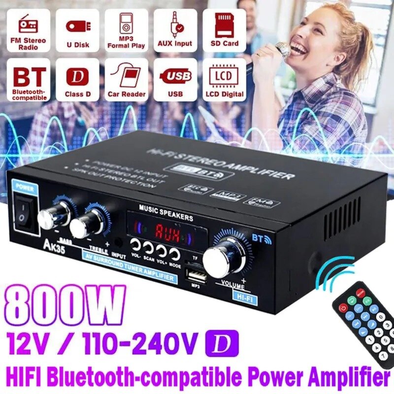 Digital Amplifier - Manufacturer - AK35 Mini HIFI 800W 2-Channel 12V USB FM Remote 30W