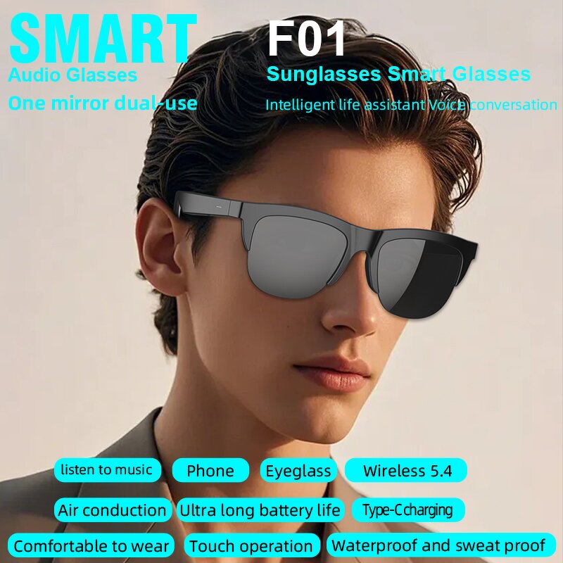 Smart Glasses - Manufacturer - F01 On-Ear LED Mic Speaker Noise Reduction Driving Cycling
