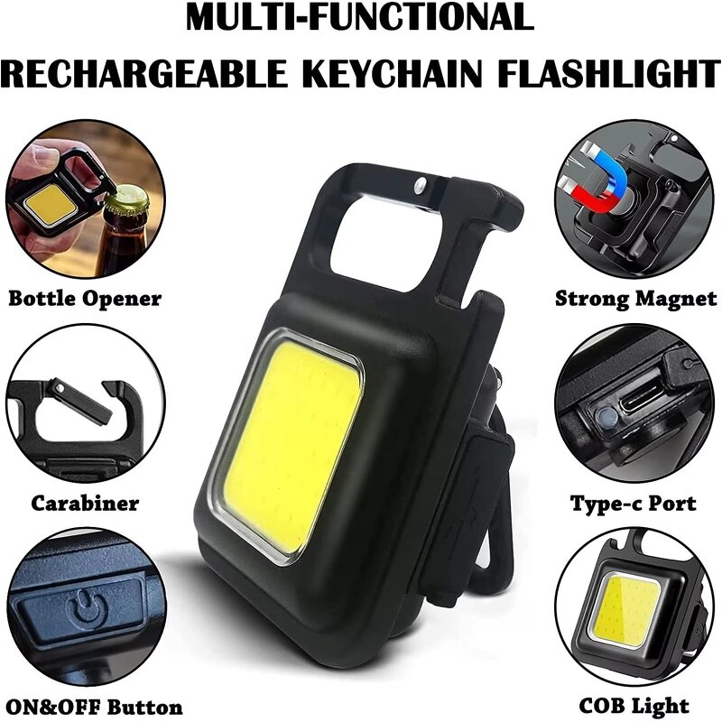 Keychain Flashlight - Manufacturer - 500mAh COB USB Charging Magnet 4 Modes Camping Home