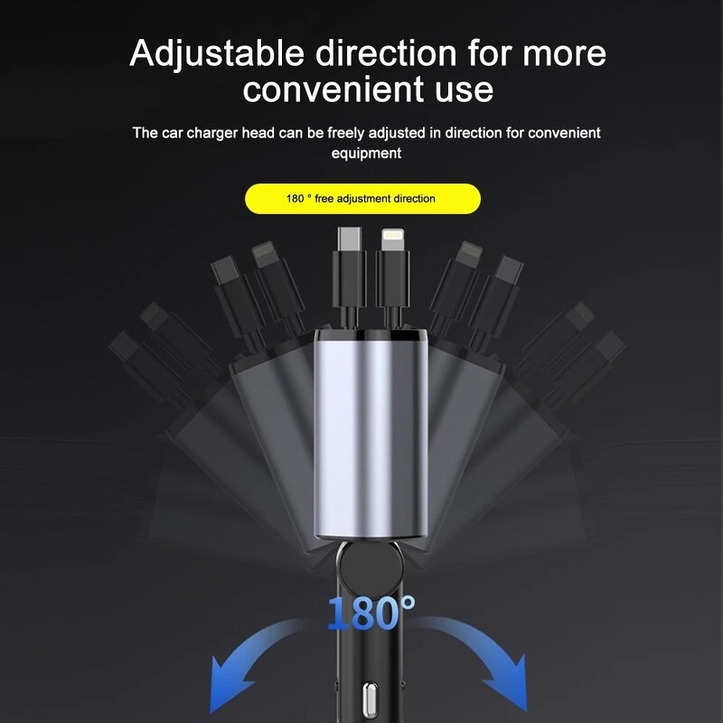 Car Charger - Manufacturer - PD QC3.0 120W Retractable 4-in-1 Cigarette Lighter USB C