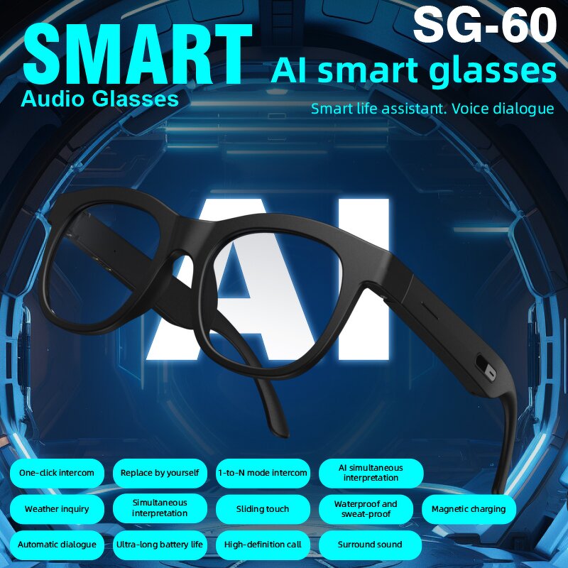 Smart Glasses - Manufacturer - Bluebay SG60 AI Intercom IPX4 Type-C BT Call Music Outdoor