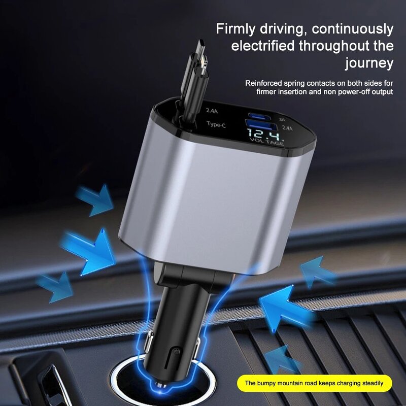 Car Charger - Manufacturer - PD QC3.0 120W Retractable 4-in-1 Cigarette Lighter USB C