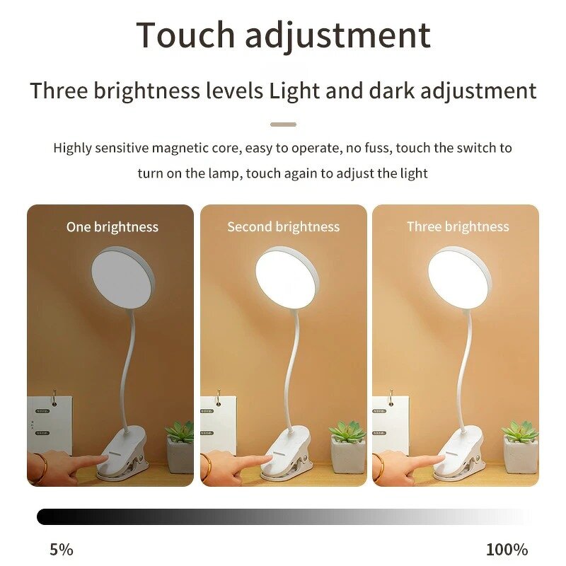 Desk Lamp - Manufacturer - USB Rechargeable Clip 3 Modes Dimming Eye Protection Reading
