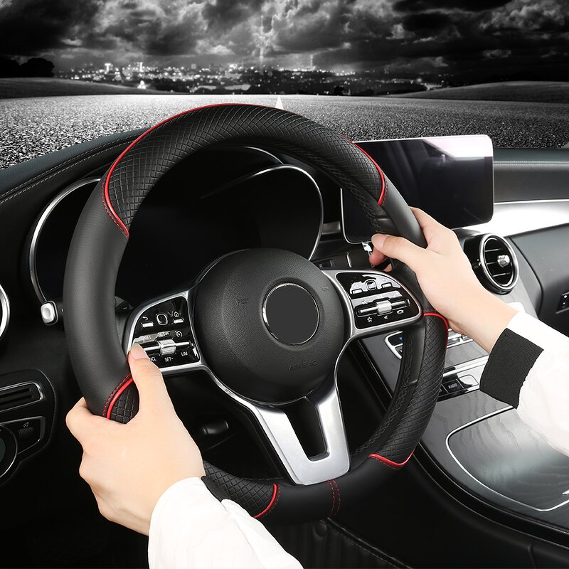 Steering Wheel Cover Manufacturer - Anti-Slip Leather Universal 38cm Shape O & D