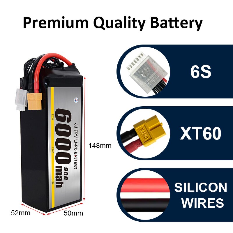 FPV Battery - Manufacturer - 6000-6500mAh 3.7V-22.2V 3S-6S 60C/120C Drone Lithium Ion