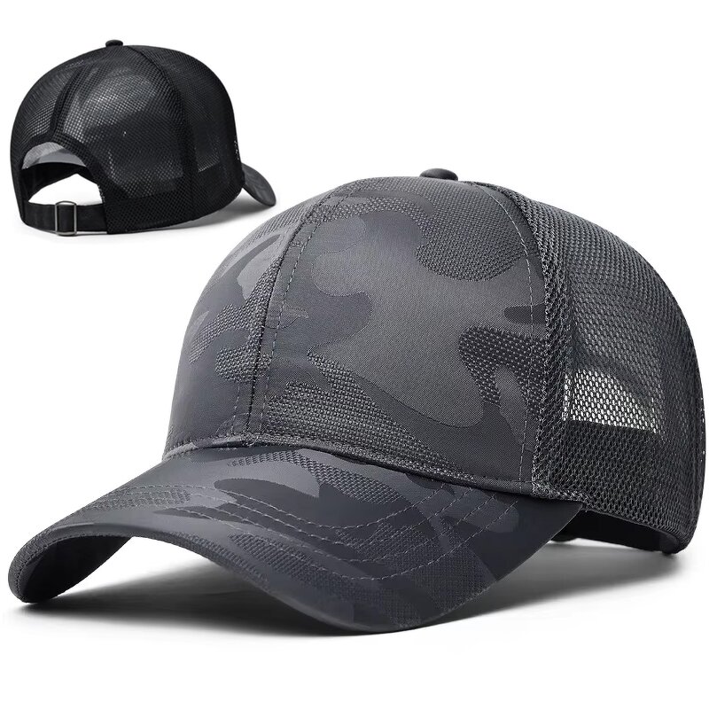 Mesh Trucker Hat - Manufacturer - Custom 6 Panel Quick Dry Nylon Camo Curved Bill Snapback