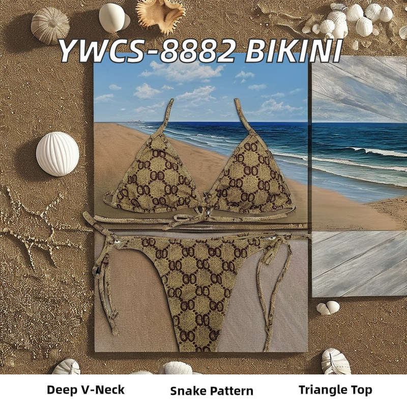 Brazilian Bikini Set - Manufacturer - YWCS-8882 Snake Leopard Print Thong Fitness Swimwear