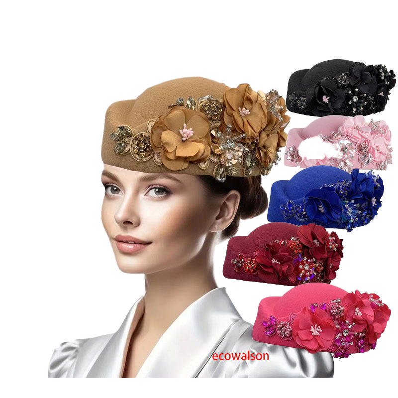 Felt Turban Hat - Manufacturer - Vintage Soft Derby Flower Church Party Airline Stewardess