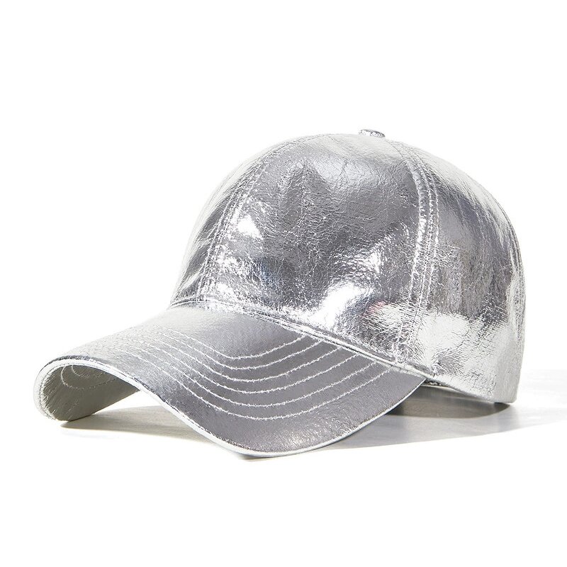 PU Leather Snapback - Manufacturer - Wholesale Golden Silver Laser Hip Hop Rock Punk 6 Panel