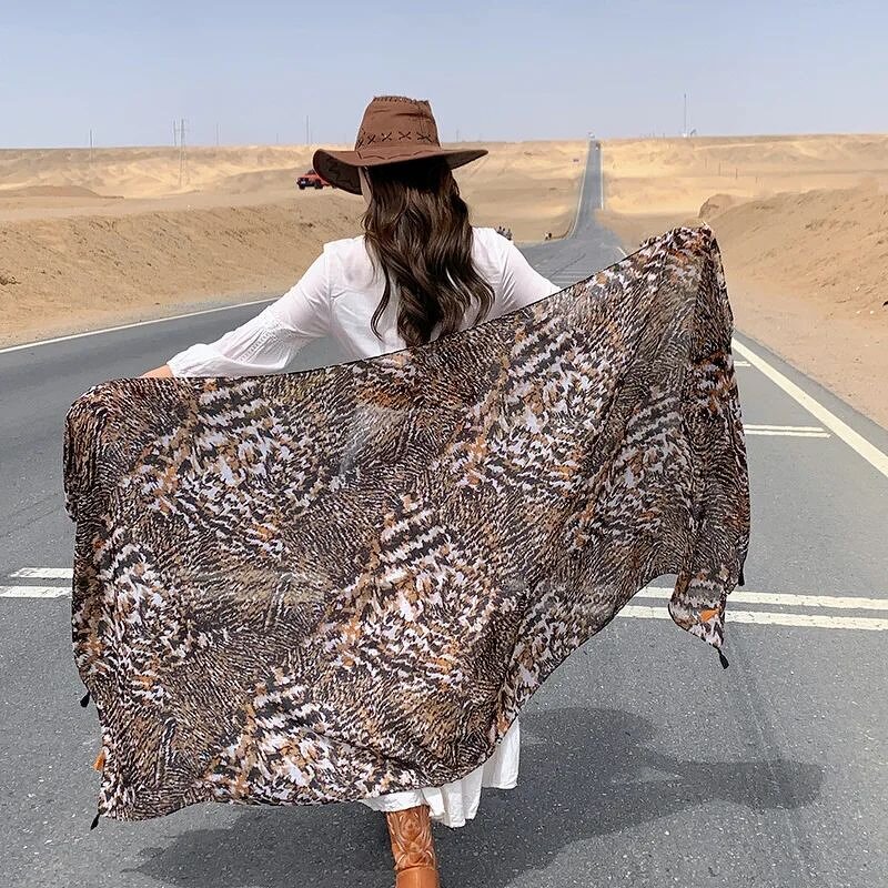 Zebra Pattern Scarf - Manufacturer - Wholesale Stylish Cotton Voile Silver Shiny Tassel