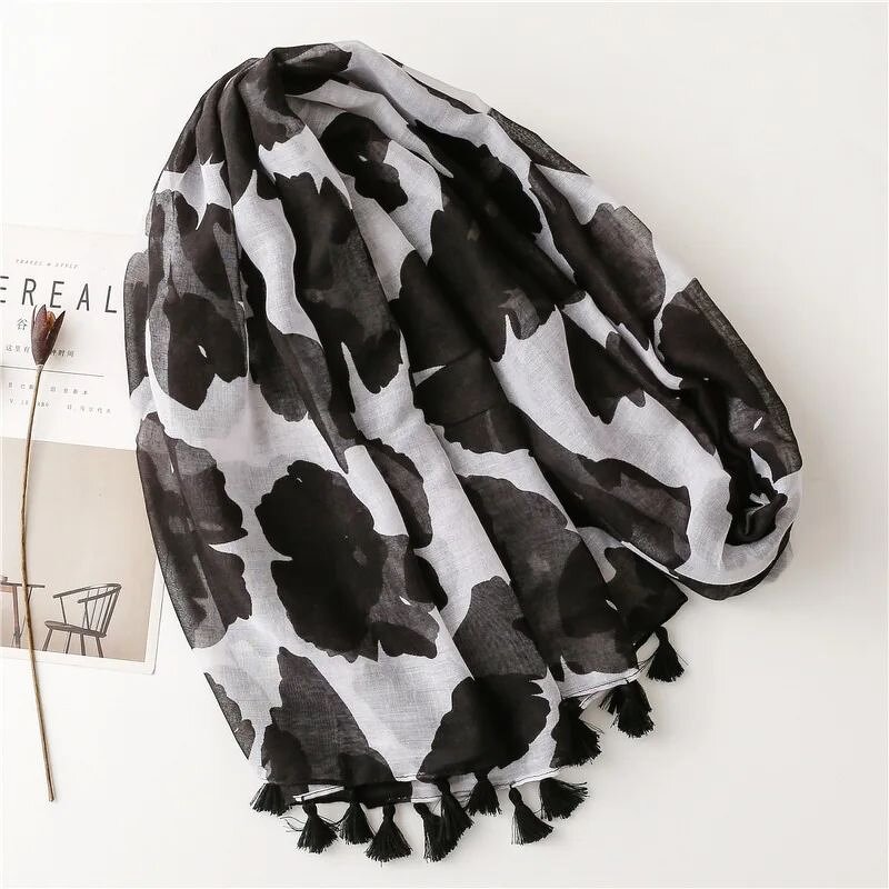 Black Flower Scarf - Manufacturer - Hot Sell Fashion Cotton Tassel Muslim Women Long Hijab