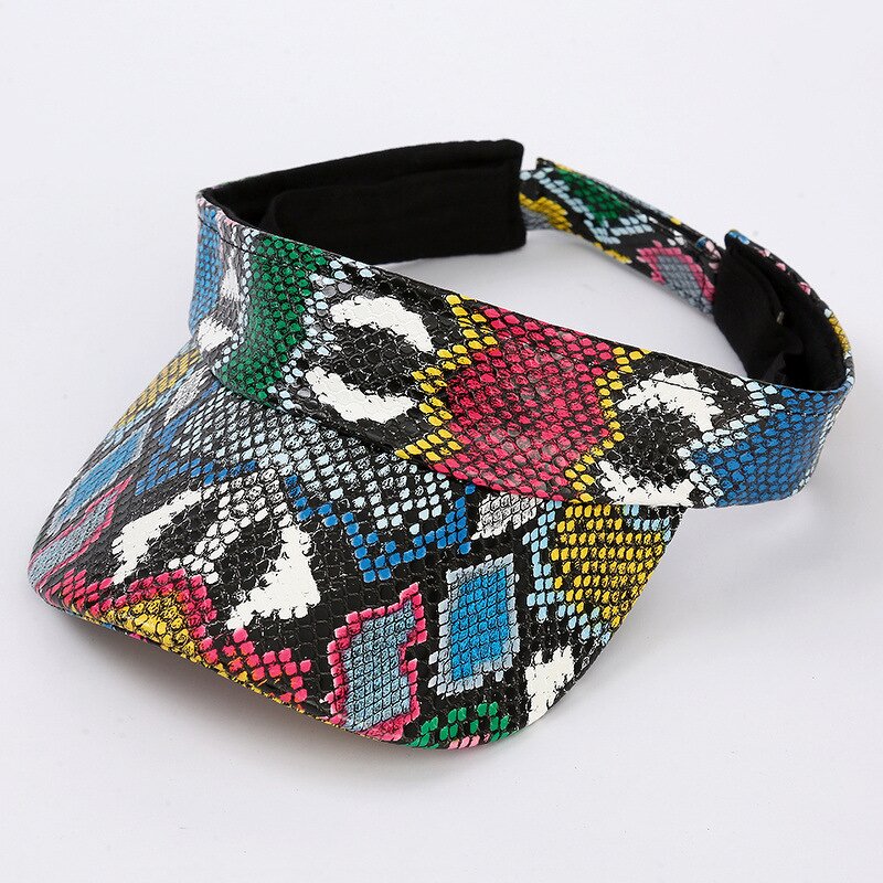 PU Leather Visor Cap - Manufacturer - Snake Pattern Adjustable UV Protection Golf Running Beach