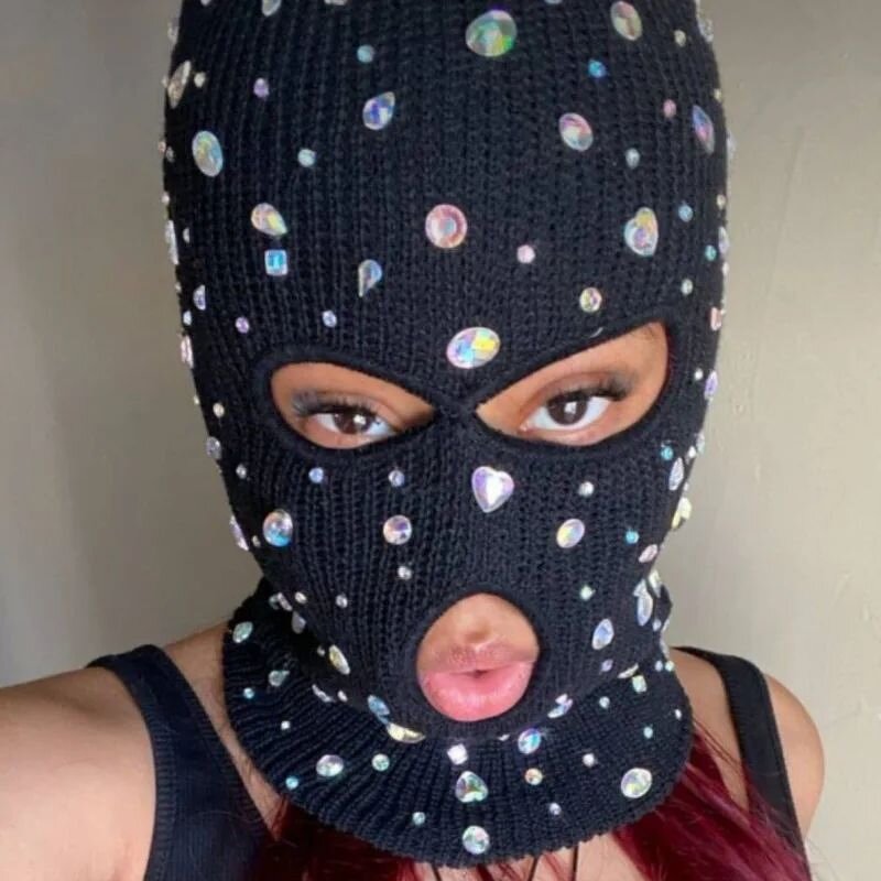 Rhinestone Balaclava - Manufacturer - Custom Logo Rhinestones Funny Knitted Acrylic Ski Skull