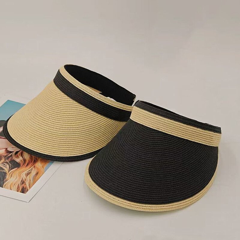 Custom Straw Visor - Manufacturer - Women's UPF80+ Two Tone Fine Braid Sunscreen Beach
