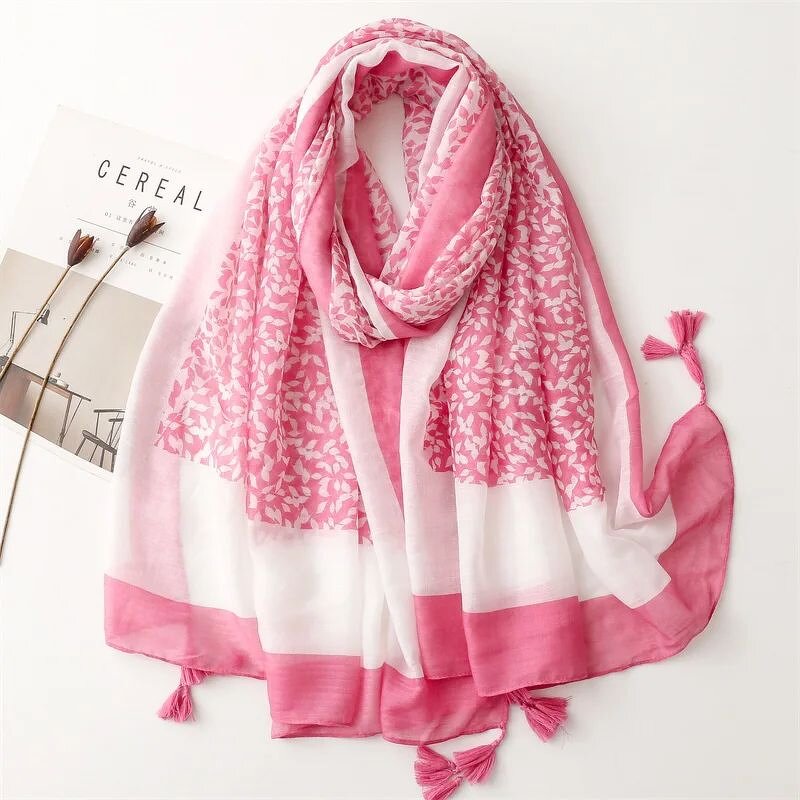Pink Floral Scarf - Manufacturer - Manufacturer Fancy Cotton Voile Tassel Muslim Hijabs