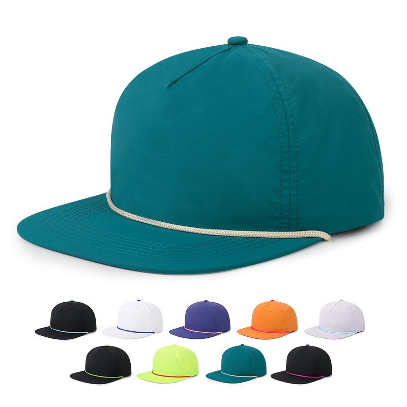 5 Panel Snapback Hat - Manufacturer - Wholesale Plain Flat Bill Quick Dry Nylon Adjustable Rope