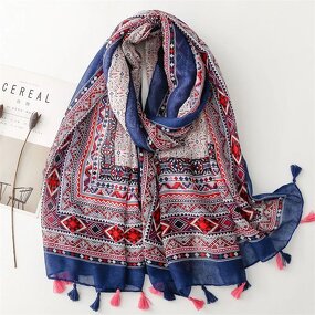 Bohemian Scarf - Manufacturer - 2023 New Flower Pattern Cotton Voile Tassels Muslim Hijabs