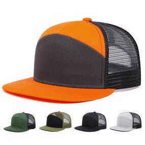 7 Panel Snapback Hat - Manufacturer - Custom Logo Blank Mesh Back Two Tone Flat Brim Trucker