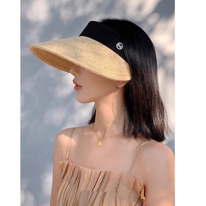 Luxury Raffia Visor - Manufacturer - Women's UPF80+ Large Brim Floppy Foldable Ponytail Beach