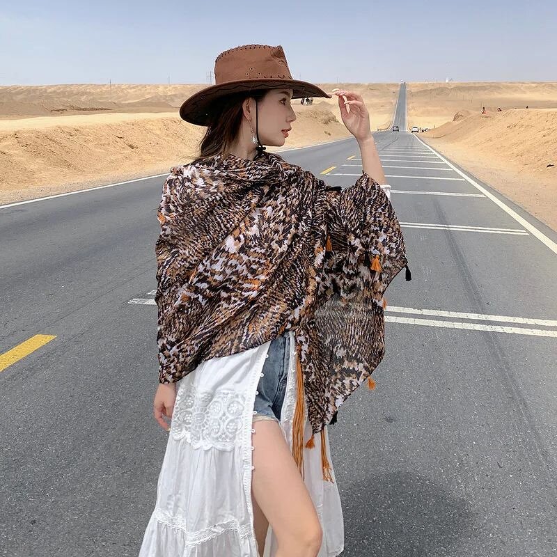 Zebra Pattern Scarf - Manufacturer - Wholesale Stylish Cotton Voile Silver Shiny Tassel